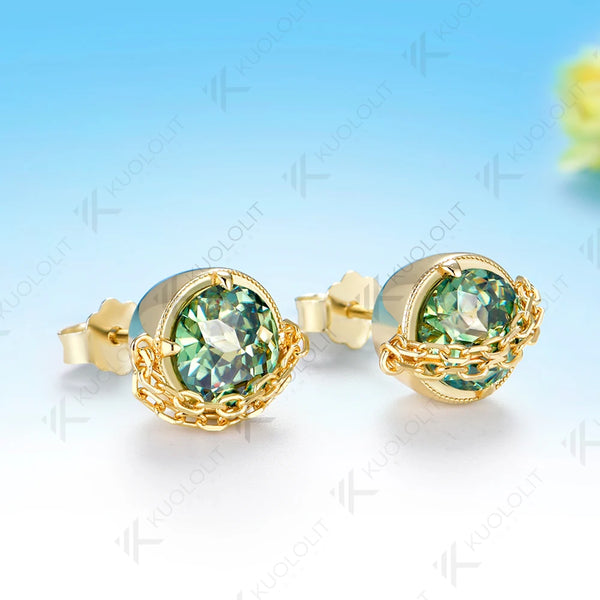 Kuololit 2.4CTW Cyan Moissanite Jubilee Cut Earrings for Women Solid 14K 10K 585 Yellow Gold Custom Earrings for Christmas Gifts
