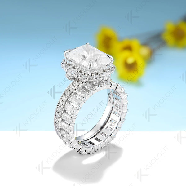 Kuololit 5CT Raddiant Cut Moissanite Engagement Set Ring for Women Solid 18K 14K 10K 585 Yellow Gold Band for  Wedding Christmas
