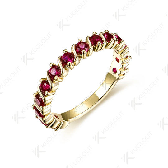 Kuololit 0.9CTW Lab Grown Ruby  Ring for Women Solid 14K 10K Yellow Gold Gemstone Band for Anniversary Christmas  Party Custom