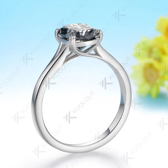 Kuololit 3CT OMC Grey Moissanite Engagement Ring for Women Solid 14K 10K Yellow Gold Cushion Ring for Anniversary Christmas Gifts Party