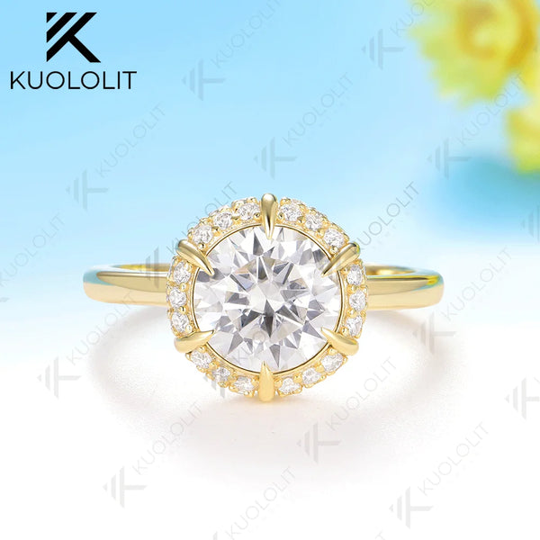 Kuololit 2CT IGI Lab Grown Diamonds Ring for Women Soild 585 14K 10K Yellow Gold Engagement Ring for Christmas Gifts Party