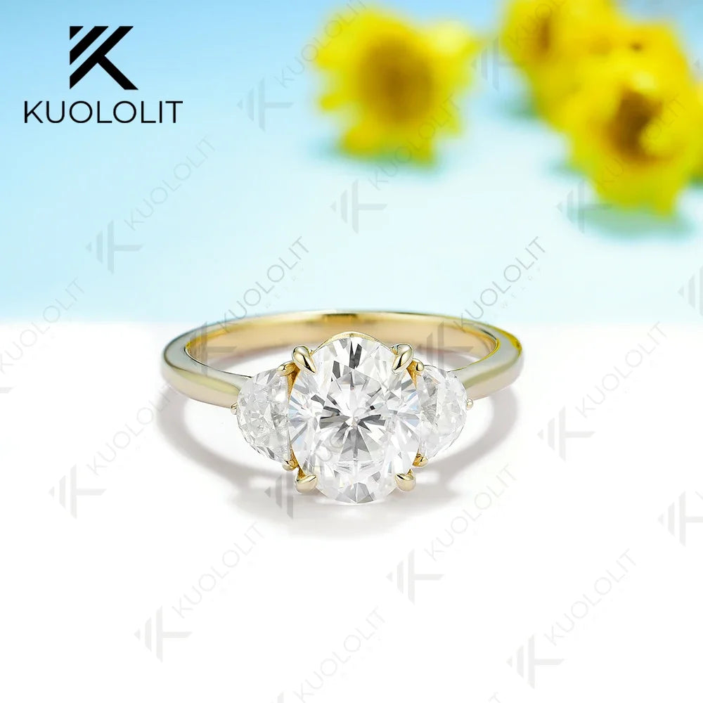 Kuololit IGI 2CT Oval Cut Grown Diamond Ring for Women Solid 18K 14K 10K 585 Yellow Gold D VS1 Diamond Ring for Engagement Gifts
