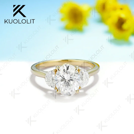 Kuololit IGI 2CT Oval Cut Grown Diamond Ring for Women Solid 18K 14K 10K 585 Yellow Gold D VS1 Diamond Ring for Engagement Gifts