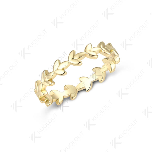Kuololit Leaf Bare Ring for Women Solid 585 14K 10K Gold Clover Wedding Band Ring for Anniversary Engagement Gifts Party Christmas Jewelry Simple