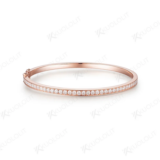 Kuololit Moissanite Bangle for Women Solid 10K Rose Gold D VVS1 Oval Shaped Moissanite Bracelet for Engagement Trendy Gift