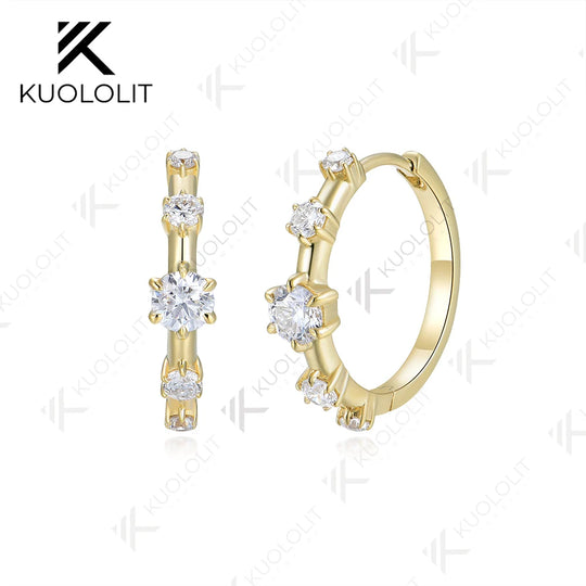 Kuololit 1CTW Round Lab Grown Diamond Hoop Earrings for Women Solid 18K 14K 10K 585 Yellow Gold  VS Diamonds for Christmas Gifts