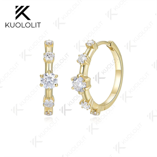 Kuololit 1CTW Round Lab Grown Diamond Hoop Earrings for Women Solid 18K 14K 10K 585 Yellow Gold  VS Diamonds for Christmas Gifts