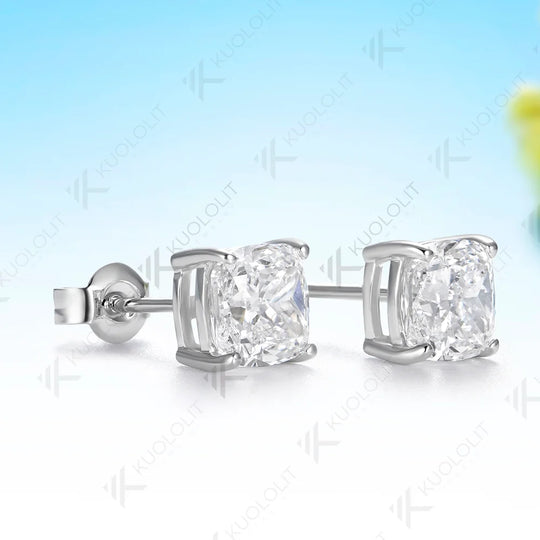 Kuololit 2CTW IGI Lab Diamonds Cushion Custom Stud Earrings for Women Solid 14K 10K 585 Yellow Gold for Christmas Gifts Party