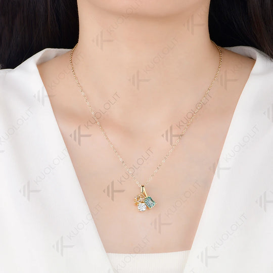 Kuololit 4.3CT Champagne Cyan White Moissantie Custom Necklace for Women Solid 14K 10K 585 Yellow Gold for Christmas Gifts Party
