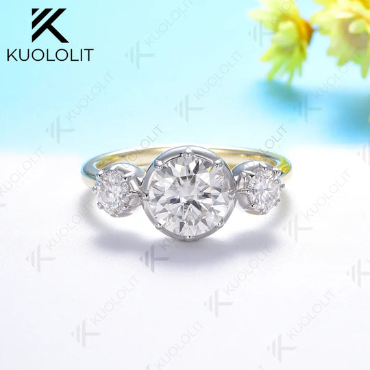 Kuololit 2.0CT IGI Lab Grown Diamond Ring for Women Solid 18K 14K 10K Yellow Gold Two Tone Ring for Anniversary Engagement Gifts