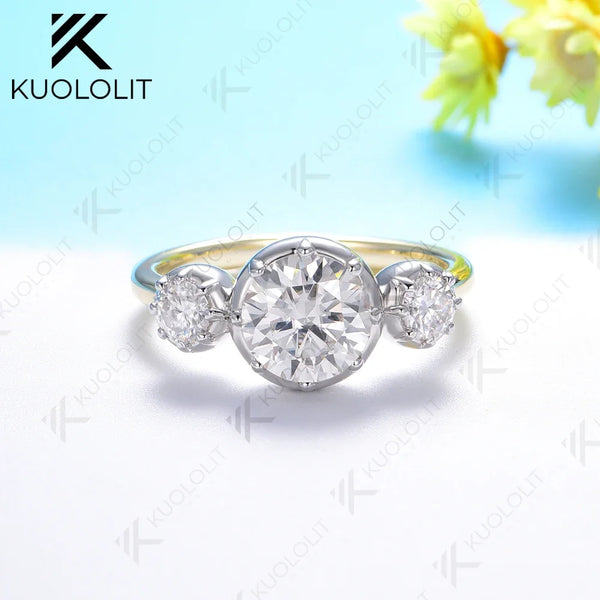 Kuololit 2.0CT IGI Lab Grown Diamond Ring for Women Solid 18K 14K 10K Yellow Gold Two Tone Ring for Anniversary Engagement Gifts