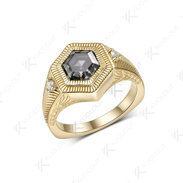 Kuololit 2CT Grey Hexagon Cut Moissanite Custom Ring for Women Solid 14K 10K  Yellow Gold Ring for Anniversary Christmas Gift