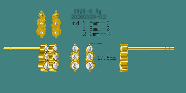 Kuololit 0.16CTW Lab Grown Diamonds Custom Stud Earrings for Women 10K 14K  585 Solid Gold Yellow Gold  for Christmas Classic