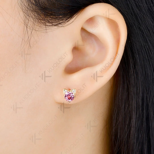 Kuololit 1.1CTW Lab Grown Pink Sapphire Diamond Custom Earrings for Women Solid 14K 10K 585 Yellow Gold for Christmas Gift Party