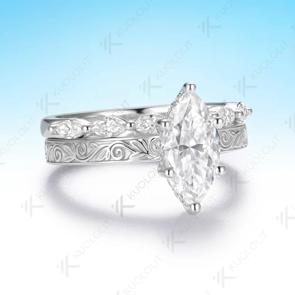 Kuololit 2CT Lab Grown Diamond Custom Set Ring for Women Solid 14K 10K 585 Yellow Gold Marquise for Christmas Wedding Engagement