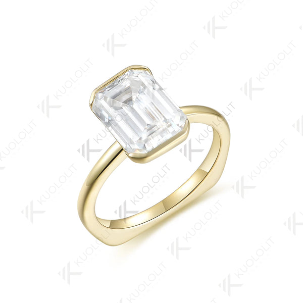 Kuololit 4.5CT Eemerald Cut Moissanite Europe Shank Ring for Women Solid 14K 10K Yellow Gold for Christmas Gift Party Engagement