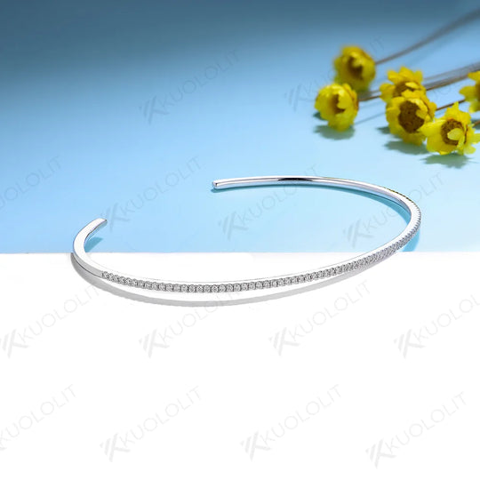 Kuololit Moissanite Opening Bangle for Women Men 585 14K 10K 925 Silver Bracelets for Engagement Party Christmas Classic Gift