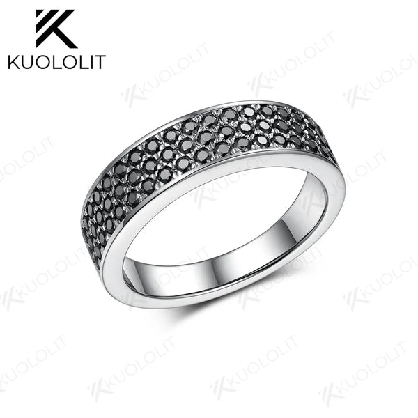Kuololit 0.94CTW Black Moissanite Band for Men Women Solid 14K 10K Gold Ring for Anniversary Engagement Gifts Party Christmas