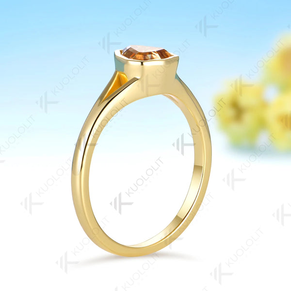 Kuololit 1CT Champagne Moissanite Shield Cut Ring for Women Solid 14K 10K Yellow Gold Engagement Ring for Christmas Gift Party