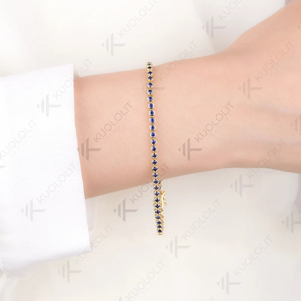 Kuololit Lab Grown Ruby Emerald Sapphire Moissanite Round 2.0MM Bracelet for Women Solid 14K 10K 585 Round D VVS1 Bracelet for Christmas