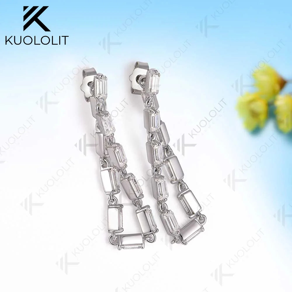 Kuololit 2CTW Moisssanite Stub Earrings for Women Solid 18K 14K 10K 585 Yellow Gold Emerald Cut Clip Earring for Christmas Gifts