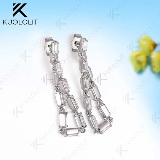 Kuololit 2CTW Moisssanite Stub Earrings for Women Solid 18K 14K 10K 585 Yellow Gold Emerald Cut Clip Earring for Christmas Gifts