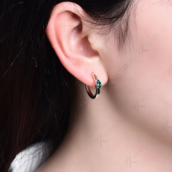 Kuololit 0.7CTW Lab Grown Emerald Custom Hoop Earrings for Women Solid 14K 10K Gold Silver Yellow Gold for Party Christmas Gifts