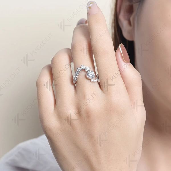 Kuololit 1CT Round Moissanite Rings for Women Solid 18K 14K 10K 925 Silver Yellow Gold for Anniversary Engagement Classic Gift