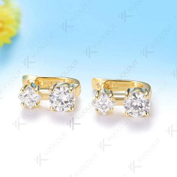 Kuololit 2.4CTW Moissanite Custom Clip Earrings for Women Solid 14K 10K 585 Yellow Gold Clip Earrings for Christmas Gifts Party