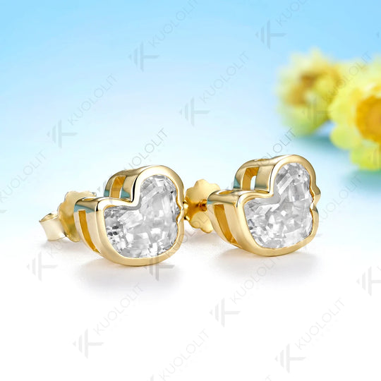Kuololit 3CTW Duck Moissanite Clip Earring for Women Solid 14K 10K Yellow Gold Animal Unique Earring for Christmas Gift Party