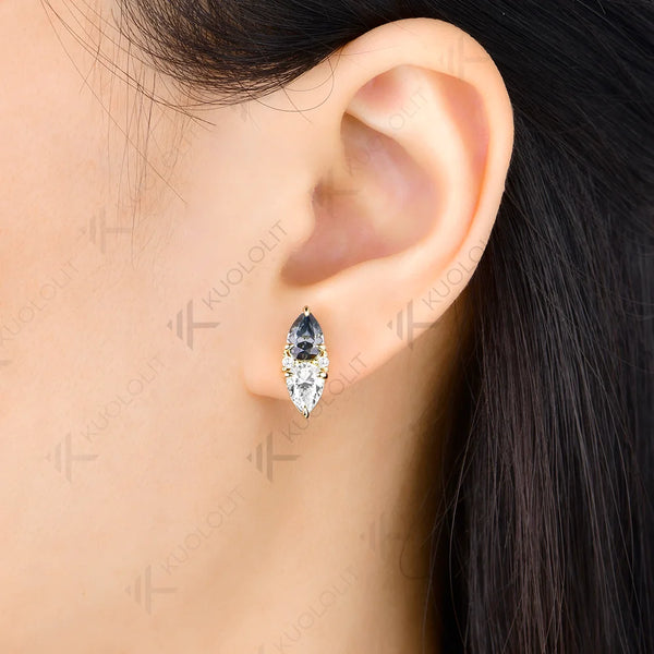 Kuololit 5CTW Gray Moissanite Custom Clip Earrings for Women Solid 14K 10K 585 Yellow Gold Pear Cut for Christmas Gifts Party