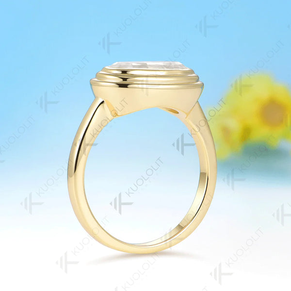 Kuololit 2.5CT Oval Step Cut Moissanite Ring for Women Solid 14K 10K 585 Yellow Gold Engagement Ring for Christmas Custom