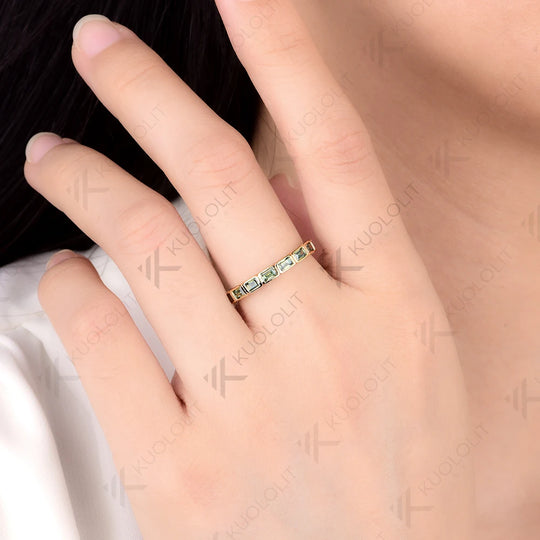 Kuololit 2.4CTW Cyan Moissanite Ring for Women Solid 14K 10K 585 Yellow Gold Wedding Band Ring for Christmas Gifts Engagement