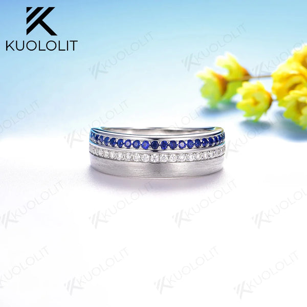 Kuololit PT900 0.55CTW Lab Sapphires Band for Women Solid Platinum 900 Gold Sapphire for Engagement Wedding Band Christmas Gifts