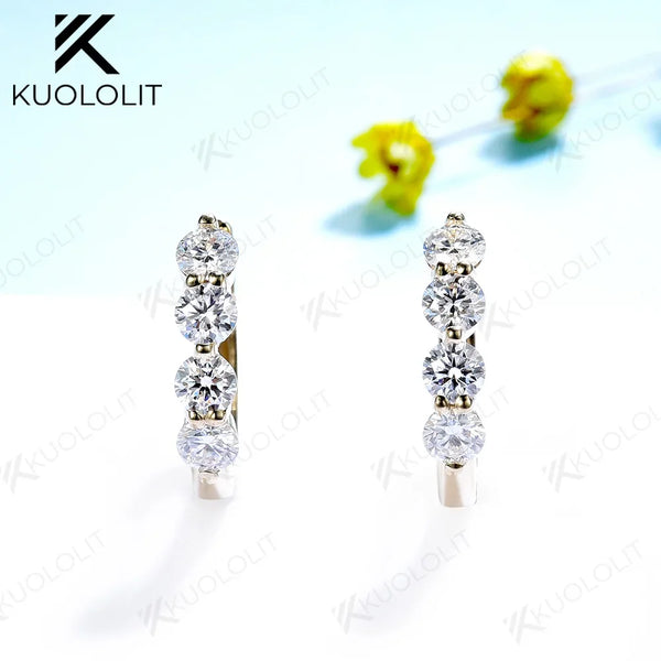 Kuololit 0.8CTW Moissanite Earrings for Women 585 14k 10k Solid Gold 925 Silver Clip Hoop Earrings Round Cut for Party Christmas