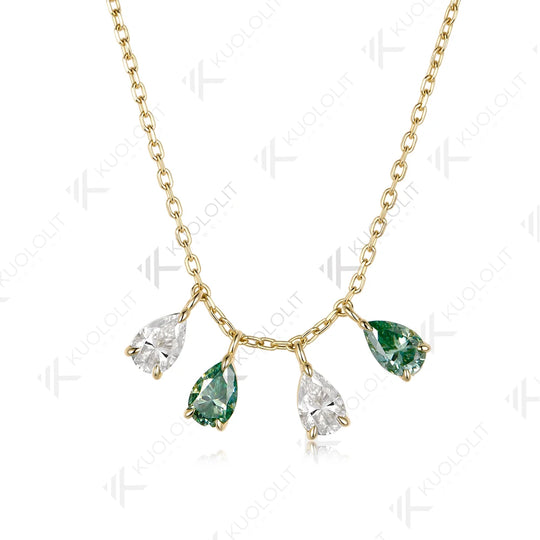 Kuololit 2CTW Cyan White Moissanite Custom Necklace for Women Men Solid 585 14K 10K Yellow Gold Pear Chain for Christmas Gifts