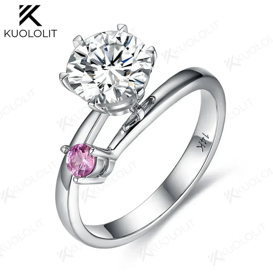 Kuololit 1.5CT Moissanite Ring for Women Soild 18K 14K 10K Sliver White Gold with Lab Grown Pink Sapphire for Engagement Wedding
