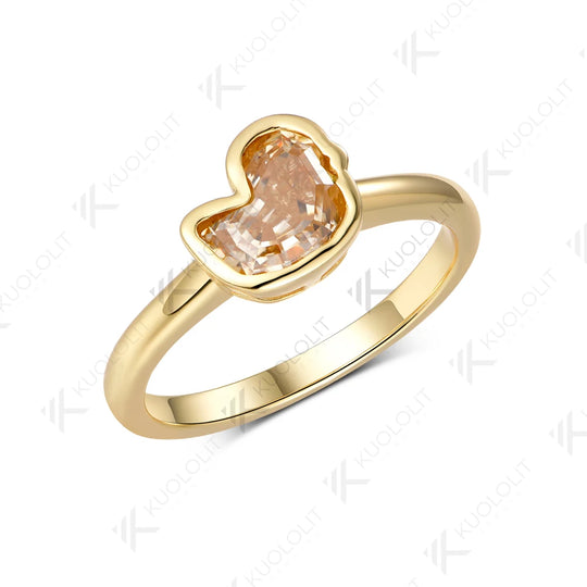Kuololit 1.5CT Duck Champagne Moissanite Ring for Women Solid 14K 10K Yellow Gold Animal Engagement for Christmas Gifts Party