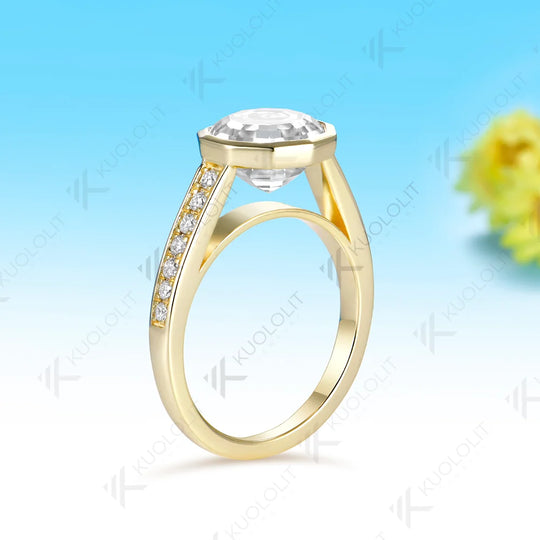 Kuololit 3.5CT Decagon Cut Moissanite Custom Ring for Women Solid 14K 10K 585 Yellow Gold Engagement Ring for Christmas Gift