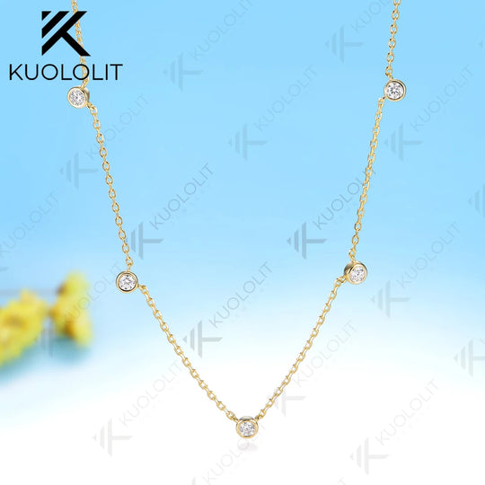 Kuololit 0.5CTW Moissanite Necklace for Women Men Solid Gold 14K 10K Gold 925 Silver Chain Necklace for Engagement Christmas