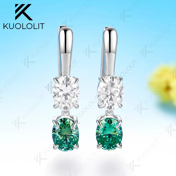 Kuololit 6CTW Cyan White Moissanite Oval Cut Earring for Women Solid 14K 10K 585 Yellow Gold Clip Earrings for Christmas Gifts