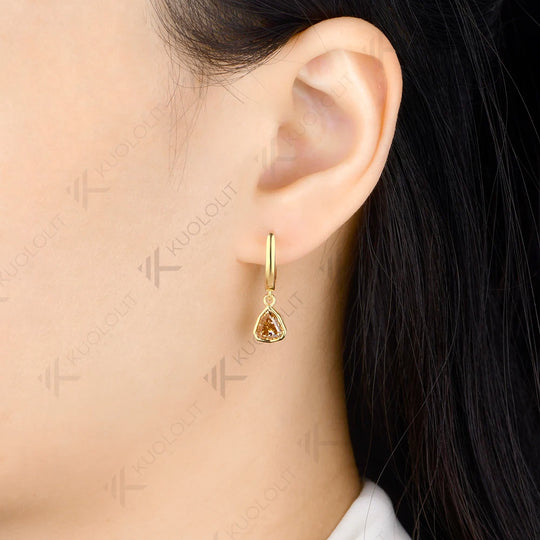 Kuololit 2CT Champagne Moissanite Earrings for Women Solid 14K 10K Yellow Gold Shield Cut Earrings for Christmas Gifts Party