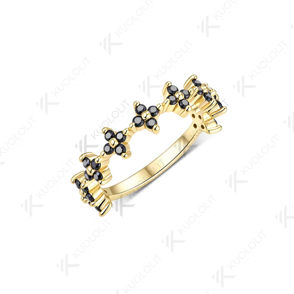 Kuololit 0.54CTW Black Moissanite Custom Ring Eternity Half Band for Women Solid 14K 10K 585 Yellow Gold for Christmas Jewelry