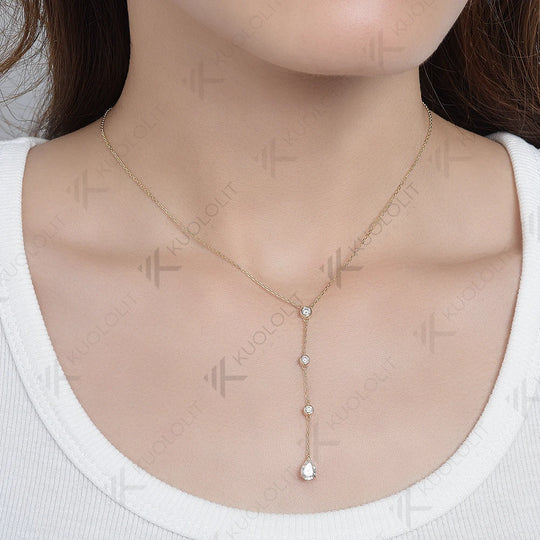 Kuololit 0.9CTW Moissanite Necklaces for Women Men Solid 585 14K 10K Gold 925 Silver Pear Chain for Engagement Party Christmas