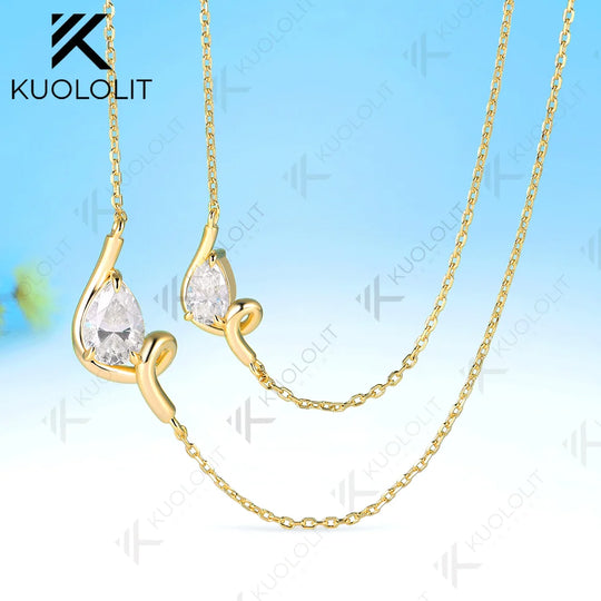 Kuololit 3CTW Double Moissanite Necklace for Women Solid 14K 10K 585 Yellow Gold Necklace for Anniversary Christmas Gifts Party