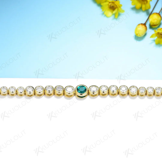 Kuololit Lab Grown Emerald Moissanite Graduated Bracelet for Women Men 585 14K 10K Adjustable for Engagement Wedding Christmas