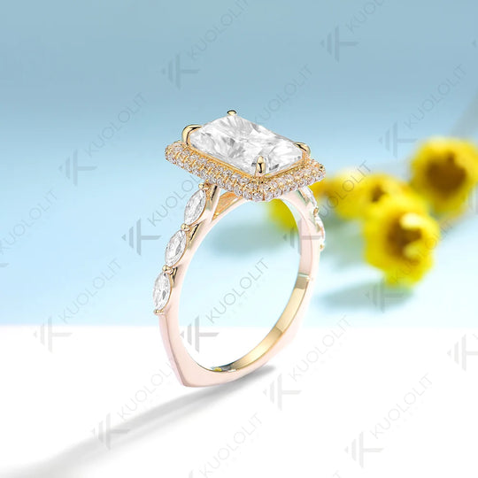 Kuololit 3.5CT Radiant Moissanite Engagement Ring for Women Solid 18K 14K 10K 585 Yellow Gold European Shank Band for Christmas