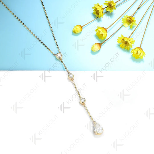 Kuololit 0.9CTW Moissanite Necklaces for Women Men Solid 585 14K 10K Gold 925 Silver Pear Chain for Engagement Party Christmas