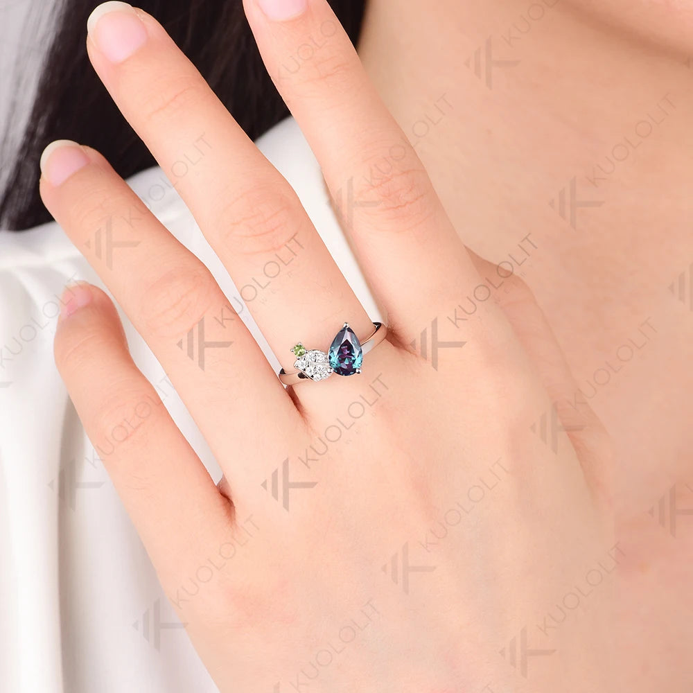 Kuololit 1.5CT Lab Grown Alexandrite Diamond  Rings for Women Solid 18K 14K 10K 585 White Gold Peridot  Ring for Christmas Gifts