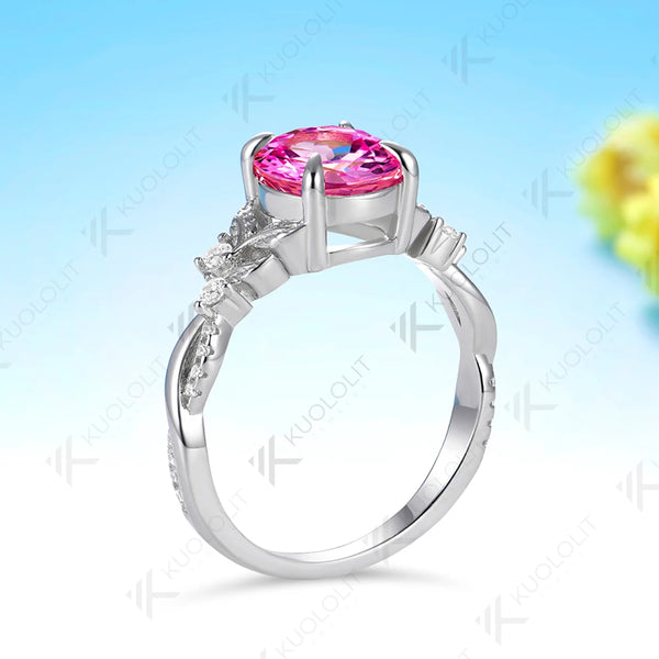 Kuololit 2CT Lab Grown Pink Sapphire Moissanite Ring for Women Solid 14K 10K 585 White Gold Ring for Engagement Christmas Gifts